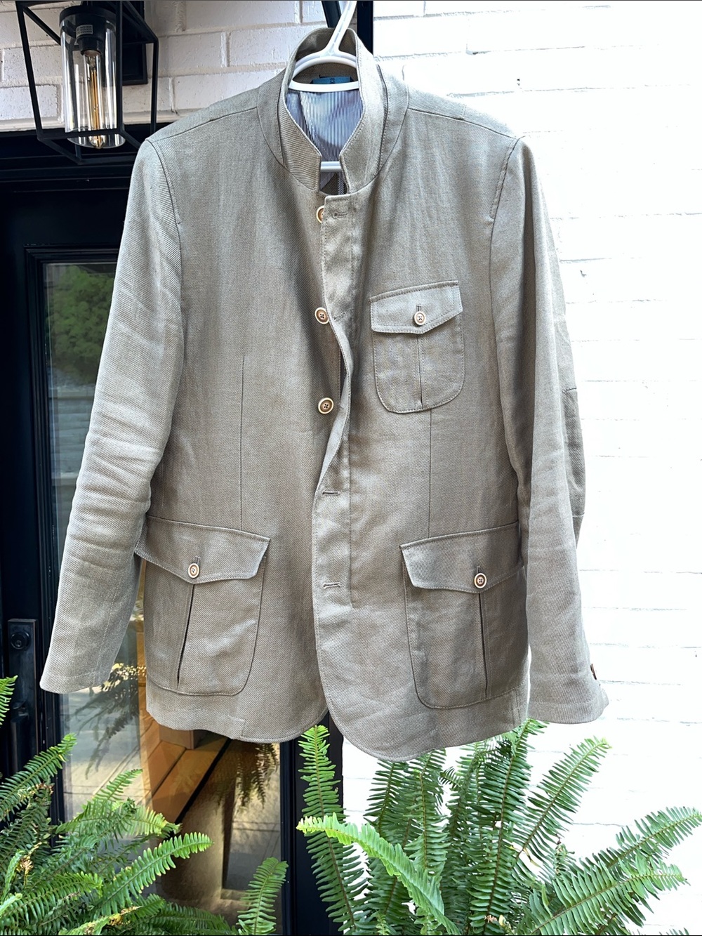 Massimo Dutti Olive Green Military-Style Linen Field Jacket / Blazer - 40R